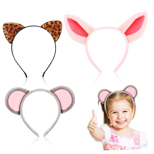 HEALEEP 3 Stück Teiliges Tierohren Stirnband aus Weichem Stoff mit Leoparden und Schweineohren Flexibles Rutschfestes Haarband für Zoo Partys Karneval und Dekorative Kostüm Accessoires von HEALEEP