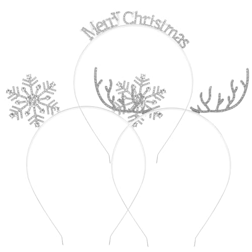 HEALEEP 3 Stück Teiliges Weihnachts-stirnband Damen Glänzend mit Silberfarbenen Hirschgeweih- Schneeflocken Buchstaben-designs Robustes Bequem Vielseitig für Party Cosplay Alltag Geeignet von HEALEEP