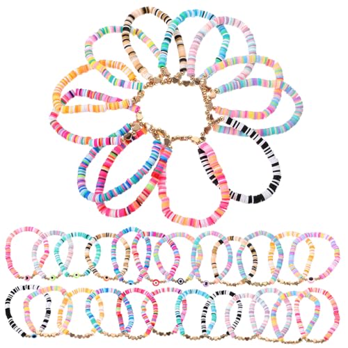 HEALEEP 36 Stück Teiliges Boho Armband Damen Mädchen Bunte Freundschaftsarmbänder aus Polymer Tonperlen Leichtes Handgelenk Schmuck Dekor Vielseitig Kombinierbar Modisch und Komfortabel von HEALEEP