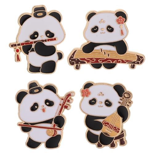 HEALEEP 4 Panda-Emaille-Anstecknadeln: Emaille-Anstecknadel in Panda-Form, Vintage-Brosche aus Metall mit chinesischem Musikinstrument für Damen-Strickjacken, Schals und Kleidungszubehör von HEALEEP