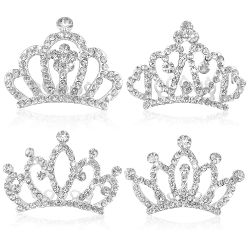 HEALEEP 4 Stück Krone Mädchen Kleiner Kamm Tiara Partydekorationen Geburtstagsdekorationen Spitze Königin Einsatz Cartoon Krone Clip Strass Silber von HEALEEP