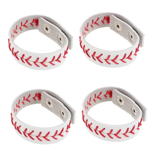 HEALEEP 4 Stück Teiliges Baseball Armband für Jungen und Erwachsene Verstellbare Geflochtene PU Sport Schmuck Handgefertigte Baseball Erinnerungsarmbänder in Weiß Fan Zubehör von HEALEEP