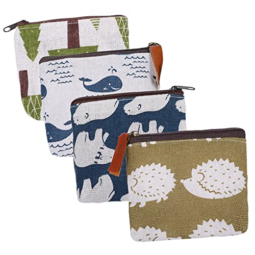 HEALEEP 4 Stück Teiliges Kosmetiktaschen aus Canvas mit Reißverschluss Multifunktionale Aufbewahrungstaschen im Cartoon Design Bär Igel Wal Baum für Damen und Mädchen von HEALEEP
