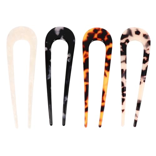 HEALEEP 4 Stück Teiliges U Förmiges Haarschmuck aus Hochwertigem Acetat Leichte Stilvolle Haarforken für Damen Geeignet für Dutt und Pferdeschwanz Retro Stil Haarnadeln in Naturfarben und von HEALEEP