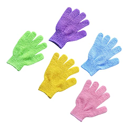 HEALEEP 5 Paar Peelinghandschuhe für Körperpeeling Duschhandschuhe Einheitsgröße für Männer und Frauen Dehnbar Beidseitig Verwendbar von HEALEEP