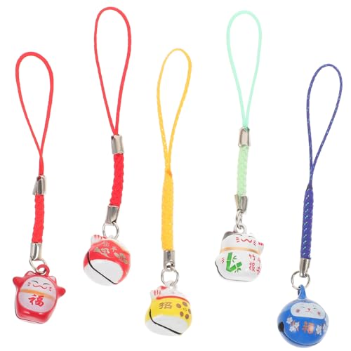 HEALEEP 5 Stück Ornament Jingle Fortune Cat Anhänger Telefonzubehör Charm Shaped Fortune Cat Schlüsselanhänger Schlüsselanhänger Kätzchen Dekoration Schlüsselanhänger Süße Glocke von HEALEEP