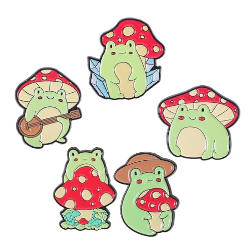 HEALEEP 5 Stück Teiliges von Frosch und Pilz Broschen Niedliche Tierabzeichen für Jacken Hüte und Taschen Langlebigem Detailverliebt Gestaltet Perfektes Accessoire für Outfits von HEALEEP