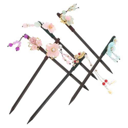 HEALEEP 6 Stck Vintage Chinesische Haarstäbchen mit Quaste und Blumen Holz Haarnadeln für Mädchen Hanfu Haarschmuck Retro Stil Geeignet für Hochsteckfrisuren Partys und Festliche Anlässe von HEALEEP