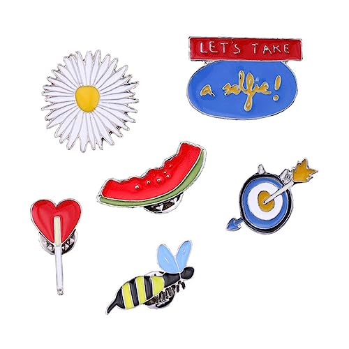 HEALEEP 6 Stück Teiliges Cartoon Brosche Kleine Biene Daisy Herz Wassermelone Stilvolle Anstecknadeln Legierung für Damen Dekorieren von Kleidung Taschen Schals von HEALEEP