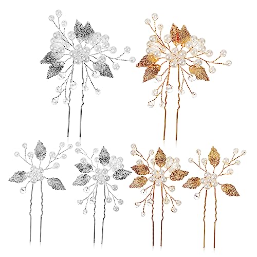 HEALEEP 6 Stück Teiliges Haarnadel mit Perlen und Design Metalllegierung Glänzende Strasssteine Gold und Silberfarben Brautschmuck für Hochzeit Party Damen und Brautjungfern von HEALEEP