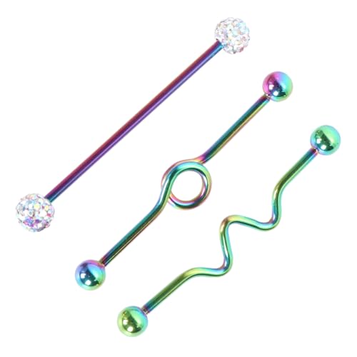HEALEEP 8 Stück Teiliges Edelstahl Ohrstecker Industrial Barbell Design Bunte Piercing Schmuck für Damen Herren Komfortabel Langlebig von HEALEEP