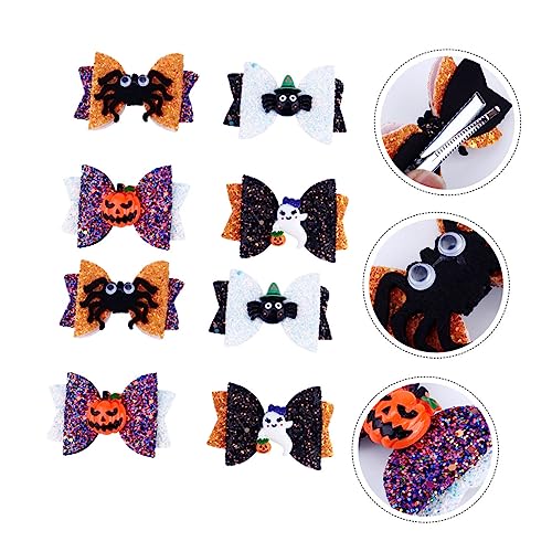 HEALEEP 8 Stück Teiliges Halloween Haarschmuck mit Schleifen Haarspangen Farbige Kopfbedeckung für Mädchen für Kostümpartys und Fotografie Lustiges Design mit Kürbis und Geistern von HEALEEP