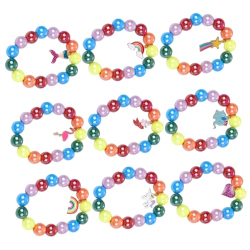 HEALEEP 9 Stück Teiliges Kinderarmband Regenbogen perlen Bunte Kunststoffarmbänder mit Süßen Anhängern Handgefertigt und Langlebig als für Mädchen zu Geburtstagen und Festen von HEALEEP