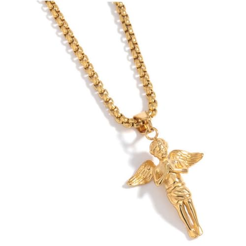 HEALEEP Angel Halskette Goldfarben Betende Hände Anhänger Edelstahl Unisex Schmuck Kettenanhänger Modisch Passend für Damen und Herren von HEALEEP