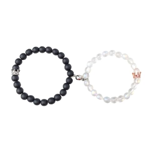 HEALEEP Armband Auspicious Kreative Handgelenk Kette mit Zirkonia Kronenperlen Schwarze Mattierte Ab Perlen Langlebiges Schmuckstück für Stilvoll und Robust für Alltag und Party von HEALEEP