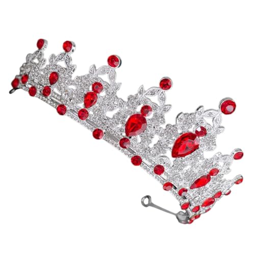 HEALEEP Barock Tiara Damen Strasskrone Silber Rot Braut Haarschmuck für Hochzeit Geburtstag Party Prom Fest Kopfschmuck mit Funkelnden Kristallen für Besondere Anlässe von HEALEEP