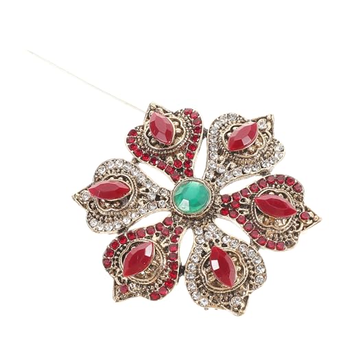 HEALEEP Barock Vintage Brosche mit Rotem Schmuckstein Filigranes Hohles Design Sechs schatz lotus Motiv Festliche Weihnachts boutonniere Elegante Anstecknadel für Damen Kleider und Büro von HEALEEP