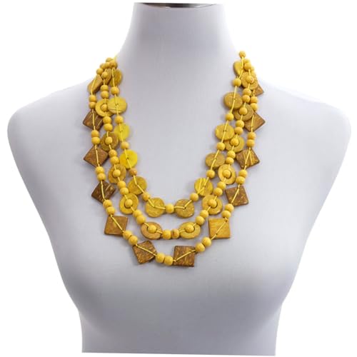 HEALEEP Bohemia Halskette Damen Retro Handgefertigt Naturholz Perlen und Kokosnuss Schmuck Strand Anhänger Charm Gelb für Frauen und Mädchen Zufällige Farbe von HEALEEP