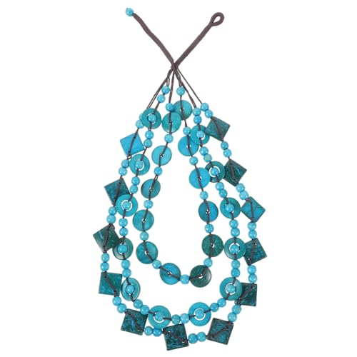 HEALEEP Boho Halskette Damen Handgefertigt Holzperlen und Kokosnussschale Strand Schmuck mit Türkisfarbenem Anhänger Vintage Stil für Frauen und Mädchen von HEALEEP