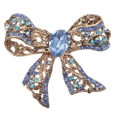 HEALEEP Bowknot Brosche mit Strasssteinen Blauer Anstecknadel Rostfrei und Langlebig Modischer Schalclip für Damen Vielseitig für Kleidung Hüte und Handtaschen Geeignet von HEALEEP