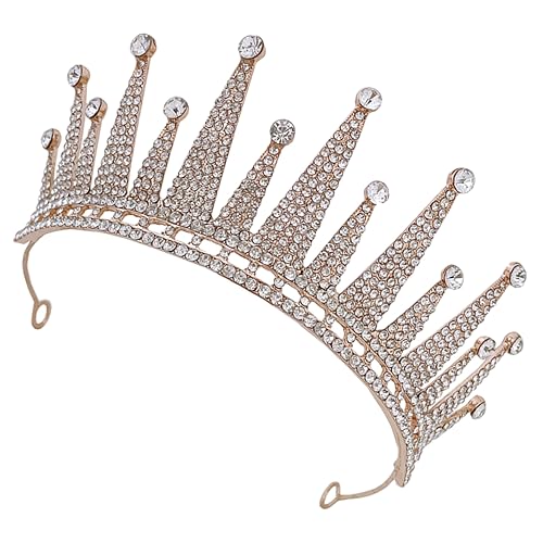 HEALEEP Braut Tiara mit Funkelnden Kristallen und Perlen Goldfarbene Prinzessin Krone Langlebiger Haarschmuck für Hochzeit Party und Festliche Anlässe Secure Fixierung durch Pins von HEALEEP