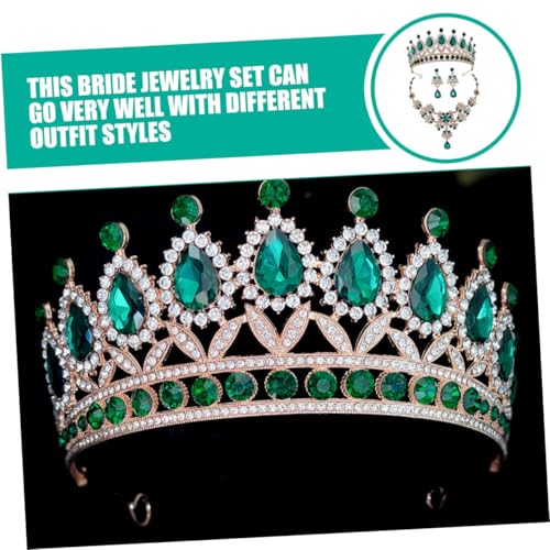 HEALEEP Brautschmuck Damen mit Grünem Strass Haarschmuck Halskette und Ohrstecker Eleganter Hochzeitsschmuck für Braut und Festliche Anlässe Filigranes Schmuckset für Frauen von HEALEEP