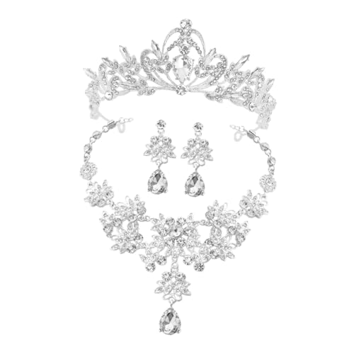 HEALEEP Brautschmuck Set Silber Weißgold Strass Halskette Ohrstecker Damen Schmuckset für Hochzeit Geburtstag Party Festliche Anlässe für Frauen von HEALEEP