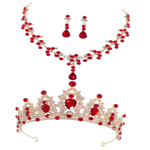 HEALEEP Brautschmuckset Gold Rot Hochzeit Tiara Halskette Ohrringe Eleganter Für Braut Festliche Anlässe Wie Hochzeit Geburtstag Bankett von HEALEEP