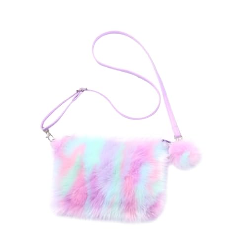 HEALEEP Bunte Damen Umhängetasche aus Plüsch Regenbogen Design Kleine Crossbody Tasche Vielseitig für Freizeit Arbeit Party und Shopping Praktische Schultertasche mit Niedlicher von HEALEEP