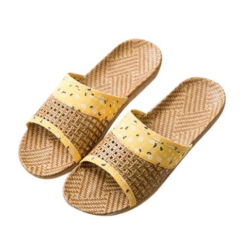 HEALEEP Damen Druck Slippers mit Dicker Sohle Offene Zehen Rutschfest Atmungsaktiv Gelb Bequeme Hausschuhe für Drinnen und Draußen Modisch und Langlebig von HEALEEP