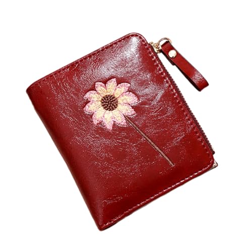 HEALEEP Damen Geldbörse PU mit Blumenmuster Kompakte Bifold Geldbörse mit Reißverschluss Kleines Münzfach Schlankes Portemonnaie für Frauen für Alltag und Handtasche Weiches von HEALEEP