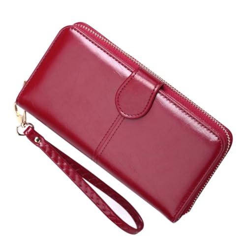 HEALEEP Damen Langbörse aus PU mit Reißverschluss und Druckknopf Geräumige Handytasche Portabel Weinrot mit Sicherem Verschluss für Alltag Schule und Shopping von HEALEEP
