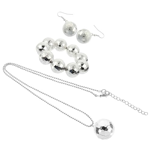 HEALEEP Disco Ball Schmuckset Damen mit Halskette Armband und Ohrringen Reflektierende Spiegelkugel Modisches Party Accessoire für Disco Tanz und Festliche Anlässe von HEALEEP