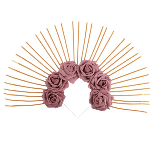 HEALEEP Extravaganter Rosenblüten Haarreif Cosplay Kopfschmuck Damen Party Halloween Stirnband Festlicher Blumenkranz Haarschmuck für Mottofeier und Karneval von HEALEEP