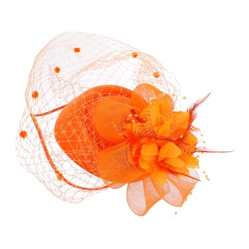 HEALEEP Fascinator Haarclip für Damen Eleganter Netzschleier Haarschmuck für Hochzeiten Partys und Besondere Anlässe Vintage Pillbox Hut mit Atemberaubenden Akzenten Orange von HEALEEP
