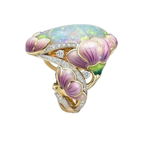 HEALEEP Floral Opalstein Ring Damen Farbige Emaille Blumen Party Schmuck Fingerring Modisch Geschenk Schmuck Frauen Ringe Alltag Hochzeit Verlobung von HEALEEP