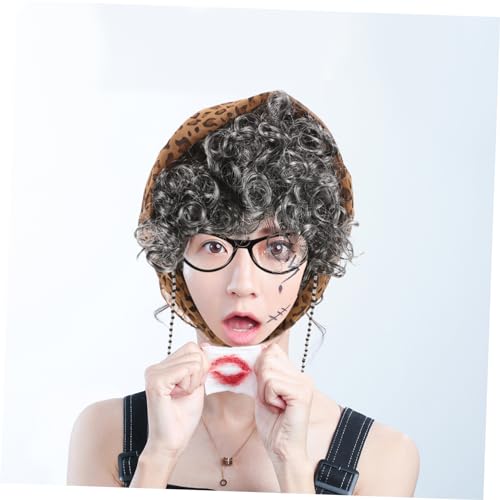 HEALEEP Fluffige Damenperücke Set Alte Frau Lockige Haarteil für Bühne Kostüm Party Karneval Halloween Zubehör von HEALEEP