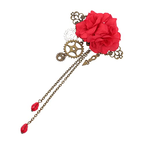HEALEEP Gear Rose Haarnadel Goth Haarspangen Goth Accessoires Damen Style Gothic Accessoires Gothic Haarschmuck Rosen Rosen Haarspange Steampunk Haarspange Für Haarclip Rot Polyester von HEALEEP