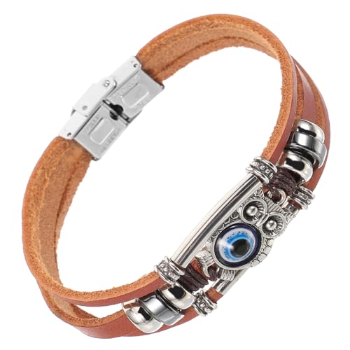 HEALEEP Geflochtenes Armband mit Eule Rindsleder Modisches Mehrlagiges Schmuckstück für Herren und Teens Einstellbare Auffälliger für Alltag oder Besondere Anlässe von HEALEEP