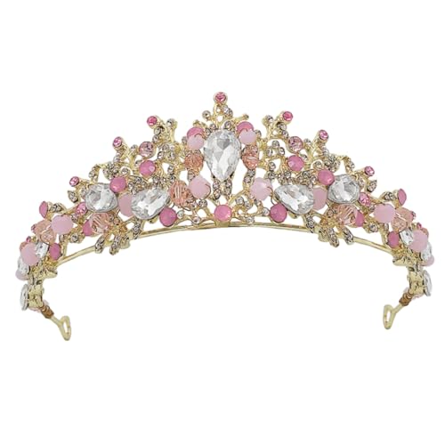 HEALEEP Handgefertigte Brautkrone Haarschmuck Damen Rosa Strass Tiara für Hochzeit Party Festliches Accessoire für Braut und Feierlichkeiten von HEALEEP