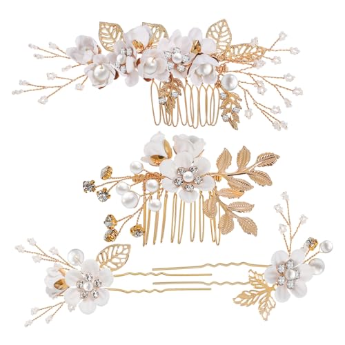 HEALEEP Handgefertigtes U förmige Haarnadeln mit Blumenmotiv Weiße Perlen und Strass Stabiler Haarschmuck für Braut Kommunion und Festliche Anlässe Stilvolles Damen Haaraccessoire von HEALEEP