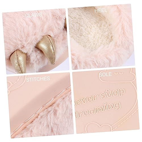HEALEEP Hausschuhe Winter Warm Baumwolle Rutschfest Dinosaurier Krallen Design Weiche Indoor Slipper für Mädchen Rosa Plüschstoff Kunststoffmaterial von HEALEEP