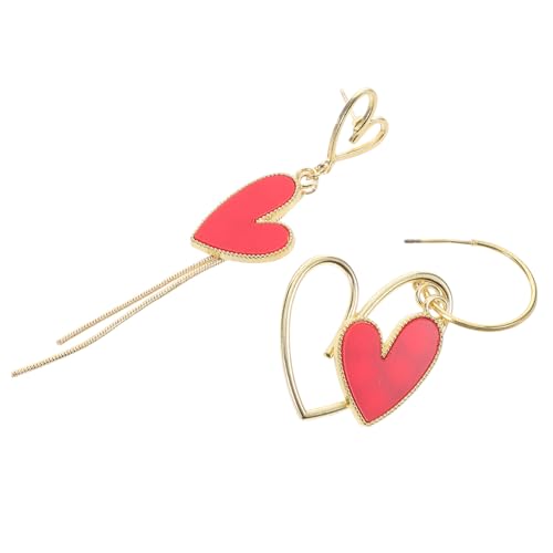 HEALEEP Herzförmige Ohrringe Damen Rot mit Leichtem Tassel Anhänger Asymmetrisches Design Modischer Schmuck für Alltag und Party von HEALEEP