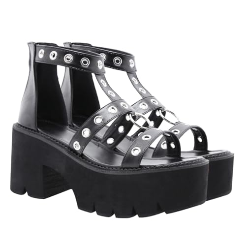 HEALEEP Hochhackige Damen Sandalen mit Hohlem Metallring Offener Zehenpartie Rutschfeste Sohle Modisch und Atmungsaktiv für Alltag Shopping und Arbeit Schwarz HEALEEP Hochhackige Damen Sandalen mit Hohlem Metallring Offener Zehenpartie Rutschfeste Sohle Modisch und Atmungsaktiv für Alltag Shopping und Arbeit Schwarz von HEALEEP