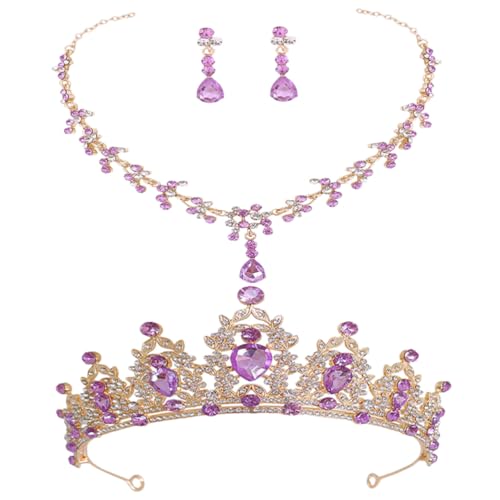 HEALEEP Hochwertiges Brautschmuck mit Tiara Halskette und Ohrringen in Gold Elegantes Design für Hochzeit Langlebiges Material Verarbeitung Stilvolle Accessoires für Braut und von HEALEEP