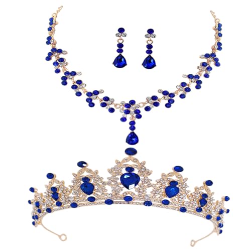 HEALEEP Hochzeit Brautschmuck mit Strass Krone Kette und Ohrringen Langlebiges Modeschmuck Zubehör für Braut Geburtstag Ball und Fotoshooting Eleganter Schmuck für Frauen von HEALEEP