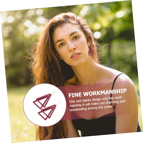 HEALEEP Holz Ohrringe Damen Dreieck Ohrschmuck Bunte Geometrische Ohrhänger Leicht Langlebig Modisch für Alltag und Party in Weinrot von HEALEEP