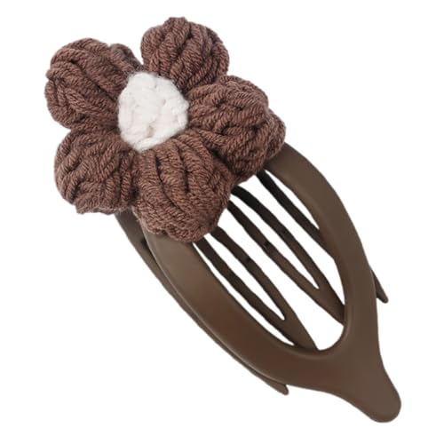 HEALEEP Knitted Flower Hair Claw Clip Kaffeefarben Fuzzy Duckbill Haarspange Dutt Halteclip Starker Für Dickes Dünnes Haar Damen Reise Büro Freizeit von HEALEEP