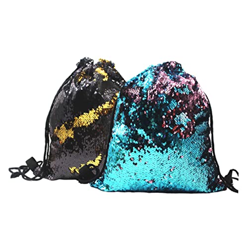 HEALEEP Kordelzug Rucksack mit Glitzer Wende Design Polyester Turnbeutel für Festivals Sport und Einkäufe Blau Hellrosa von HEALEEP