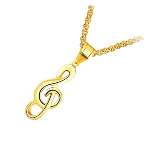 HEALEEP Kreative Musiknoten Halskette Titanstahl Hip Hop Herren Anhänger mit Goldfarbenem Notensymbol und Kettenlänge Modisches Schmuckstück für Alltag und Party von HEALEEP